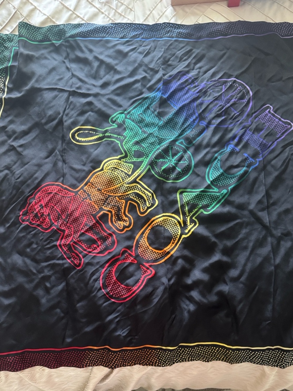 Coach Black Scarf with Rainbow Equestrian Print